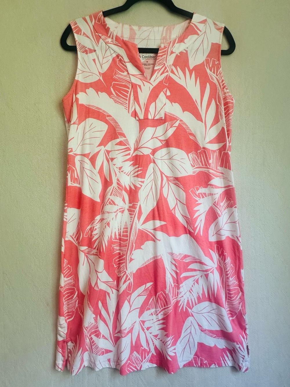 Coolibar Oceanside Tank Coral White Tropical Sleeveless Dress Swim Cover-Up Sz M